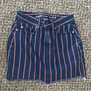 American Eagle Denim Skirt with Red and White Stripes